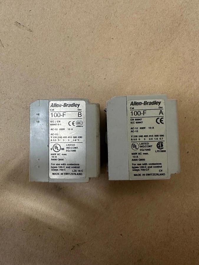 Used Allen Bradley 100-F Lot of 2, Ser A & Ser B Auxiliary Contact Blocks