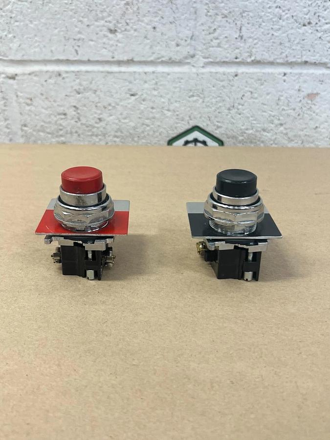 Used Cutler Hammer 10250T/91000T Black and Red Push Buttons - Lot of 2