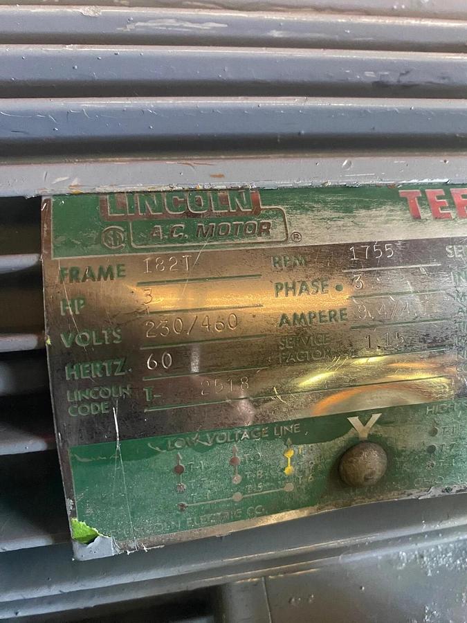 Used Dual Stage Liquid Motor Pump w/ Lincoln 3HP, 1775 RPM, 3 Phase AC Motor