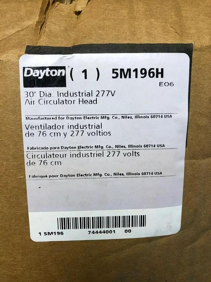 Used Dayton 5M196H 30” Dial Industrial Fan, 277 Volts