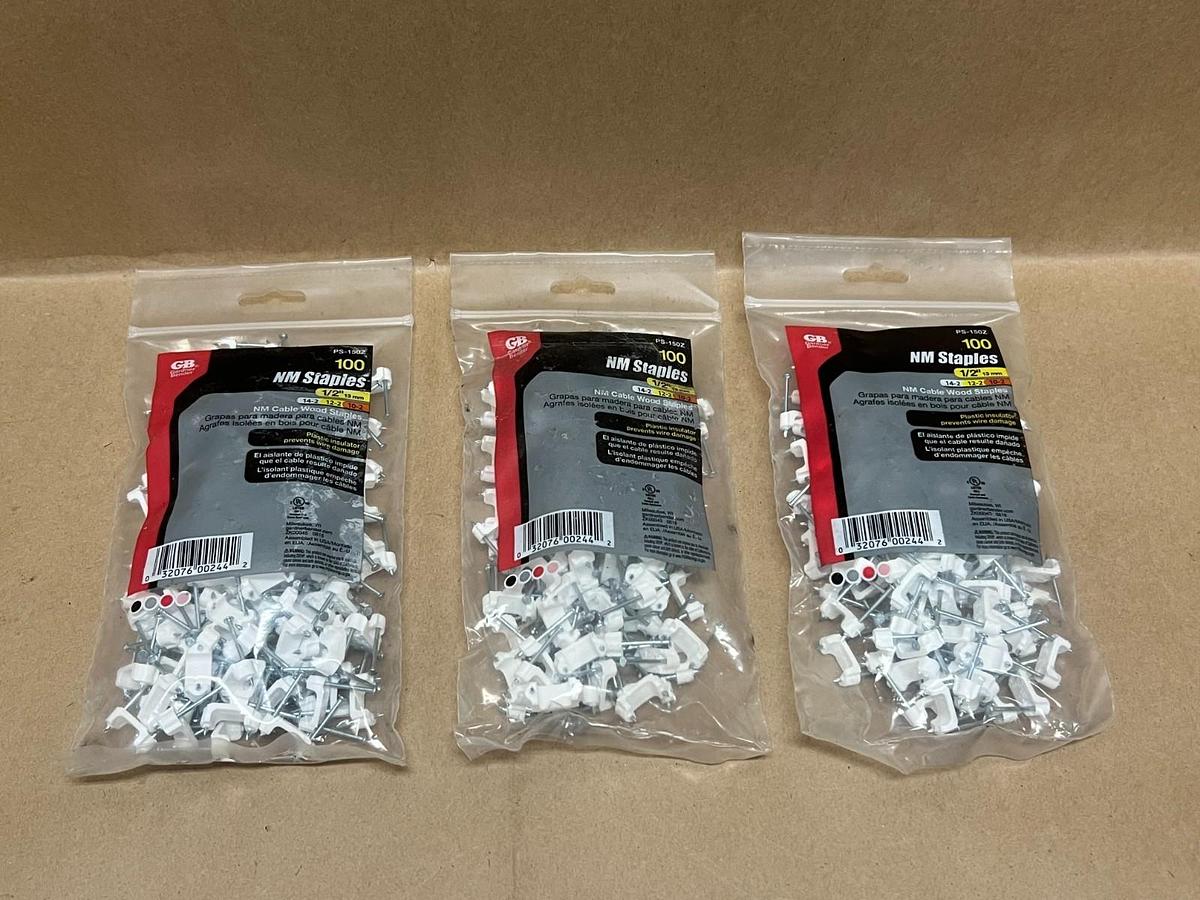Used Gardner Bender PS-150Z 100pc, 1/2" NM Cable Wood Staples - Lot of 3