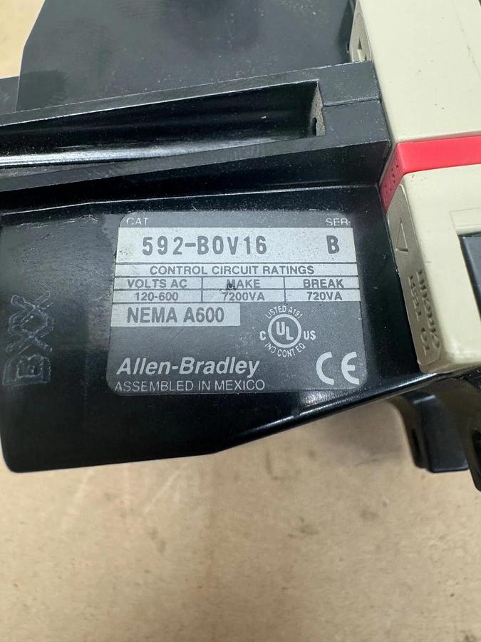 Used Allen Bradley 592-B0V16 Overload Relay, 120-600 VAC, NEMA A600