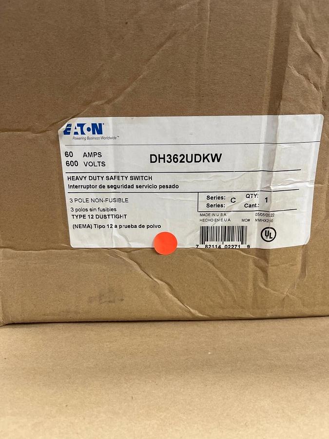 Eaton DH362UDKW Windowed Heavy Duty Safety Switch 3-Pole Non-Fusible Ser C 60A