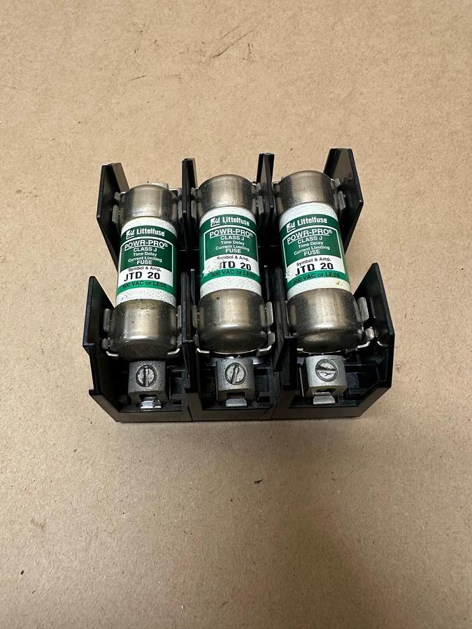 Used Littelfuse LJ60030-3C, 600V Fuse Block w/ Littelfuse JTD 20 Fuse