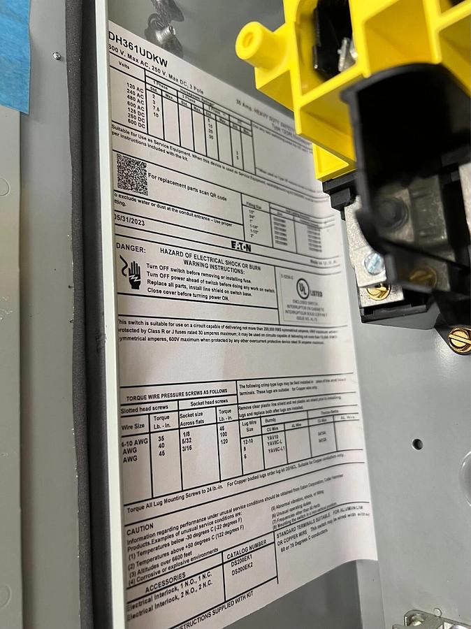 Eaton DH361UDKW 30A, 600V, Heavy Duty Safety Switch