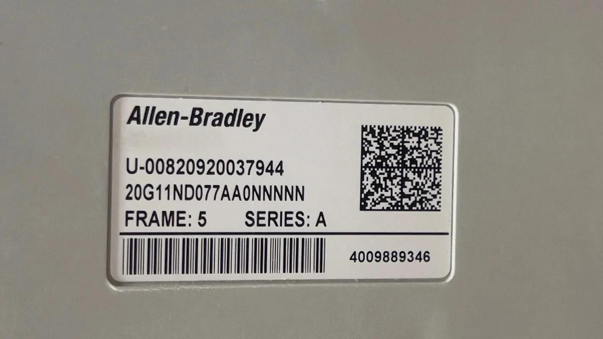 Used Allen Bradley PowerFlex 755, 20G11ND077AA0NNNNN, Frame: 5, Series A, 60Hp VFD