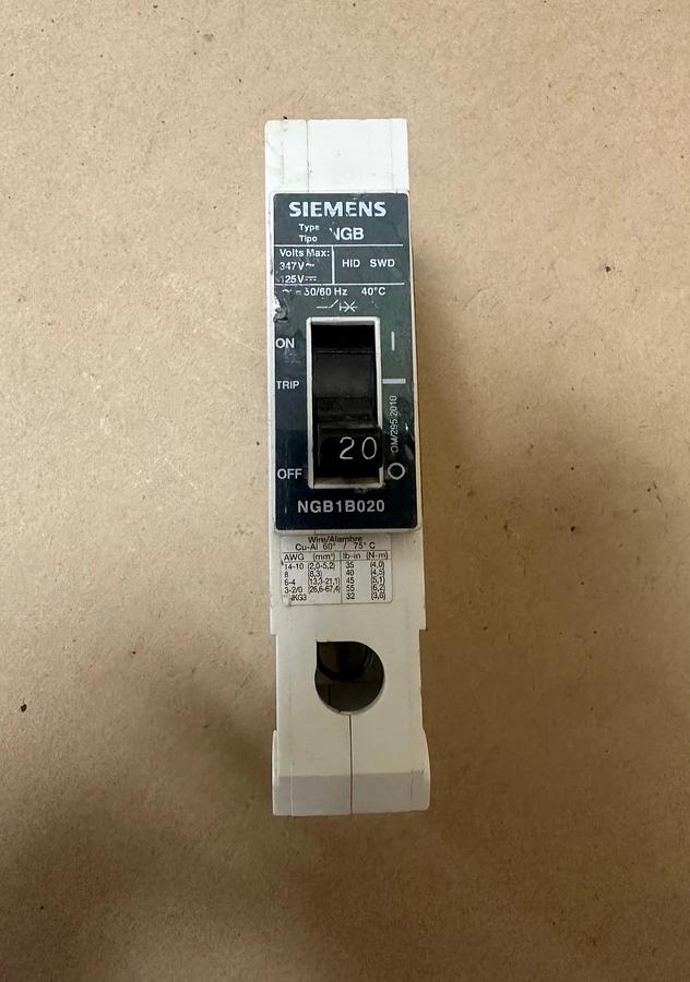 Used Siemens NGB1B020 20A 1 Pole Circuit Breaker