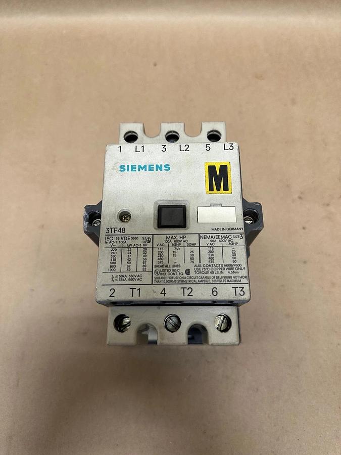 Used Siemens 3TF48 Contactor, 100A