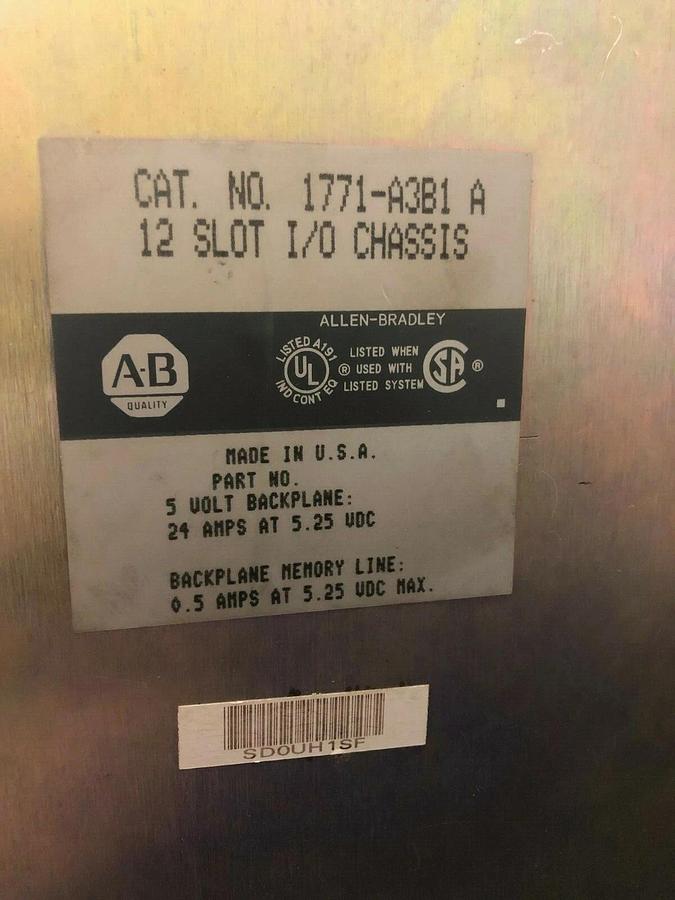 Used Allen Bradley 1771-A3B1 Ser A, 12 Slot Power Chasis, 1771-P7 Ser D Power Supply