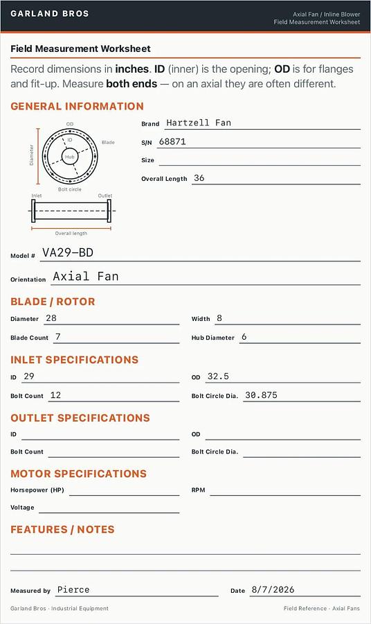 Used Hartzell Fan VA29-BD 29” Axial Inline Fan