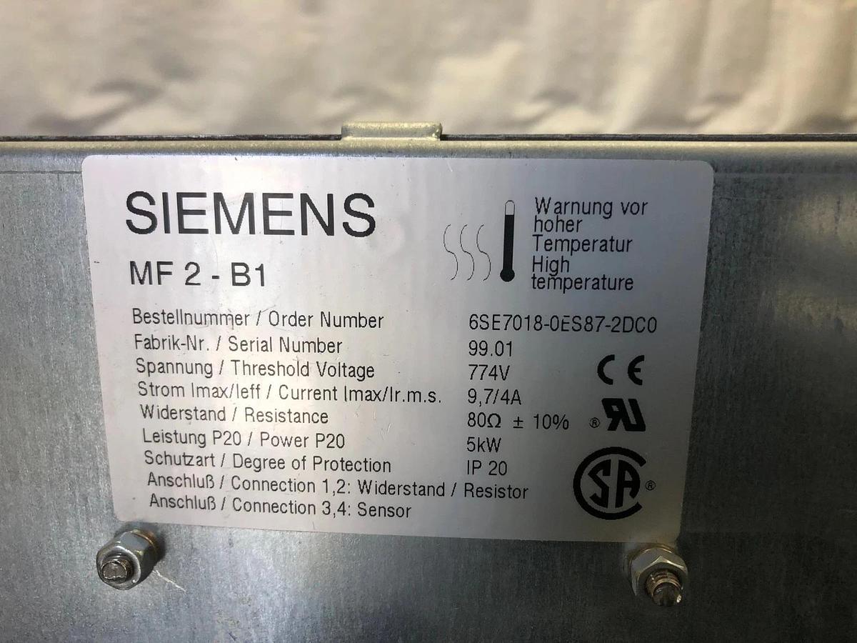 Used Siemens 6SE7018-0ES87-2DC0 Braking Resistor Unit, MF 2-B1