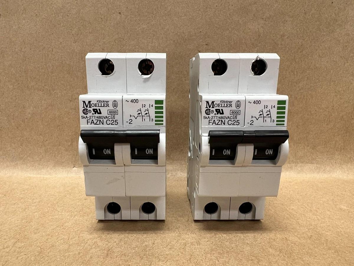 Used Moeller FAZN C25 2 Pole Circuit Breaker - Lot of 2