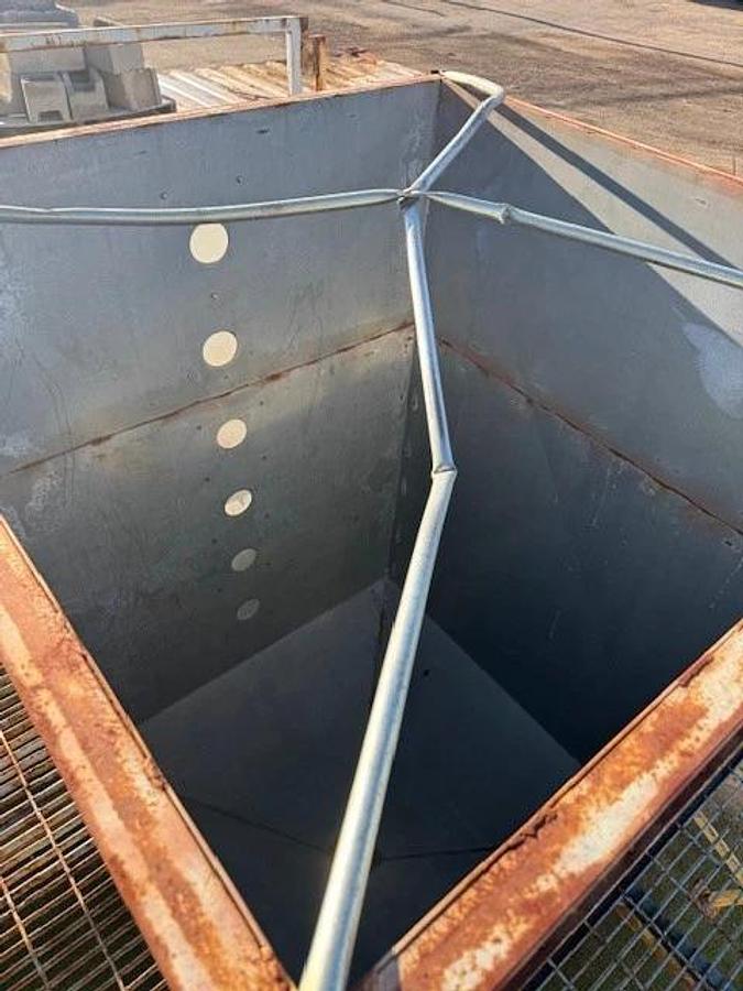 Used Industrial Hopper 60”x60” Top Inlet, 8.5”x8.5” Outlet, 43° Slope, 195' Sq Hopper