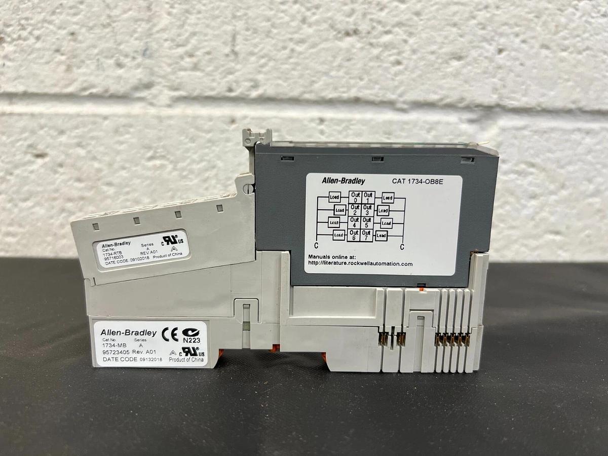 Used Allen Bradley 1734-OB8E Series C Output Module w/ 1734-MB and 1734-RTB