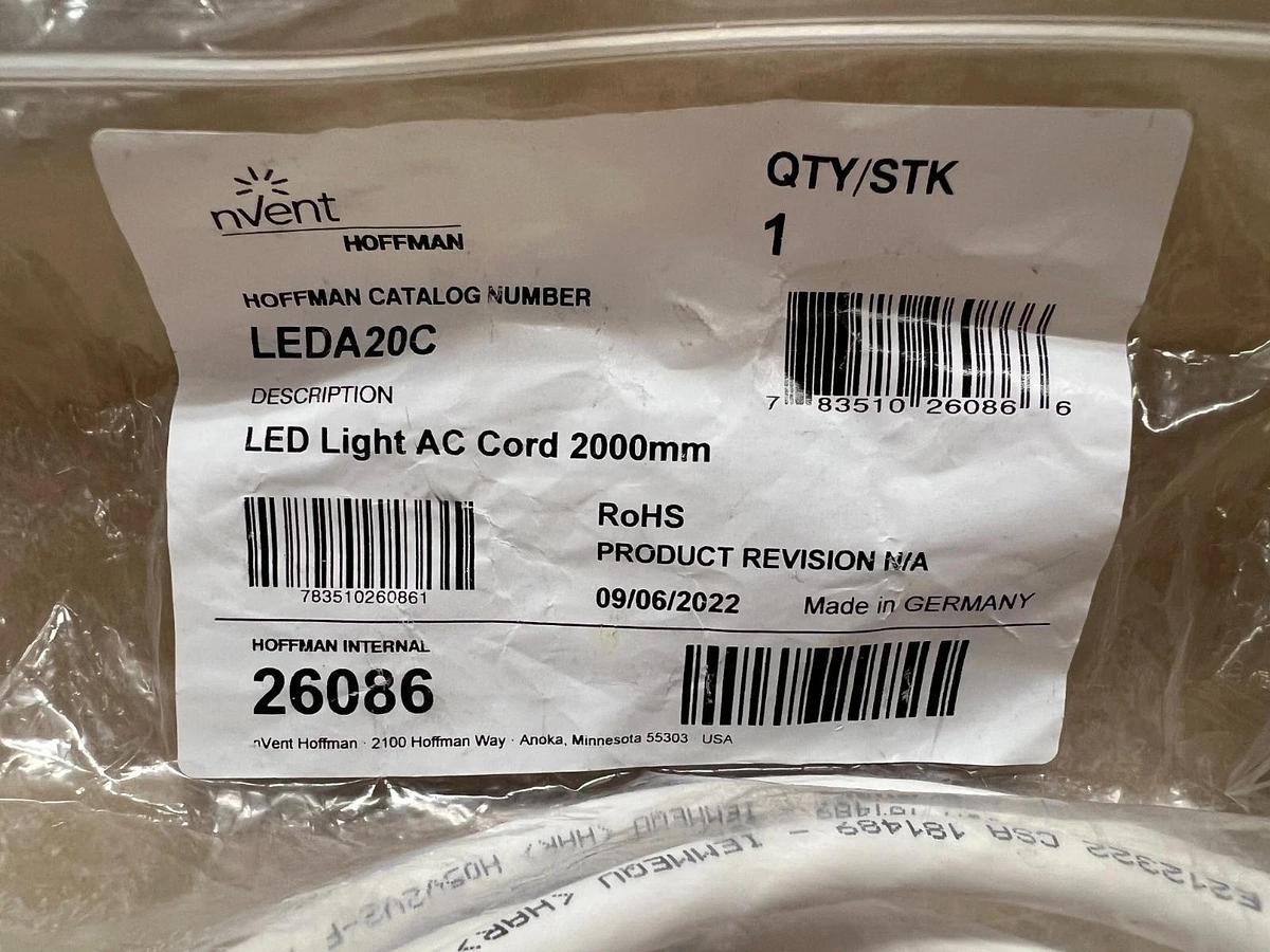 Used Nvent Hoffman LEDA20C LED Light AC Cord, 2000mm