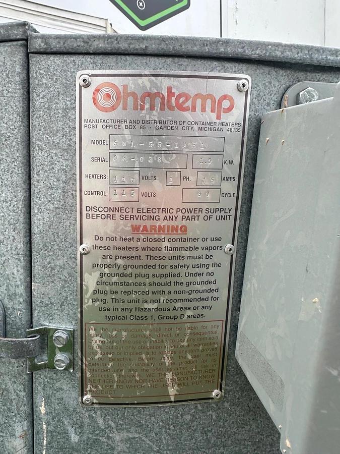 Used Ohmtemp SWL-55-1151 55 Gallon Drum Heater, 115V, 15A, Phase 1
