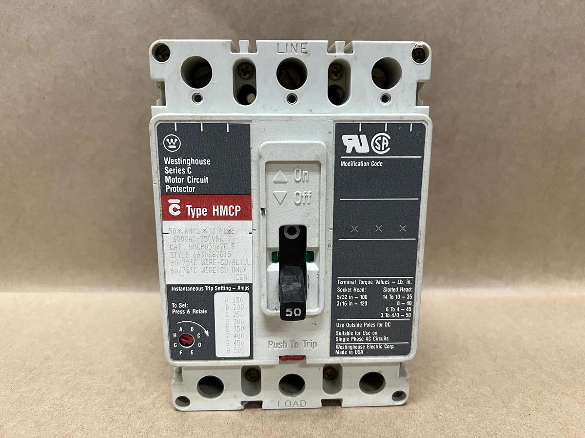 Used Westinghouse HMCP050K2C B 50A, 3Pole, Ser C Motor Circuit Protector