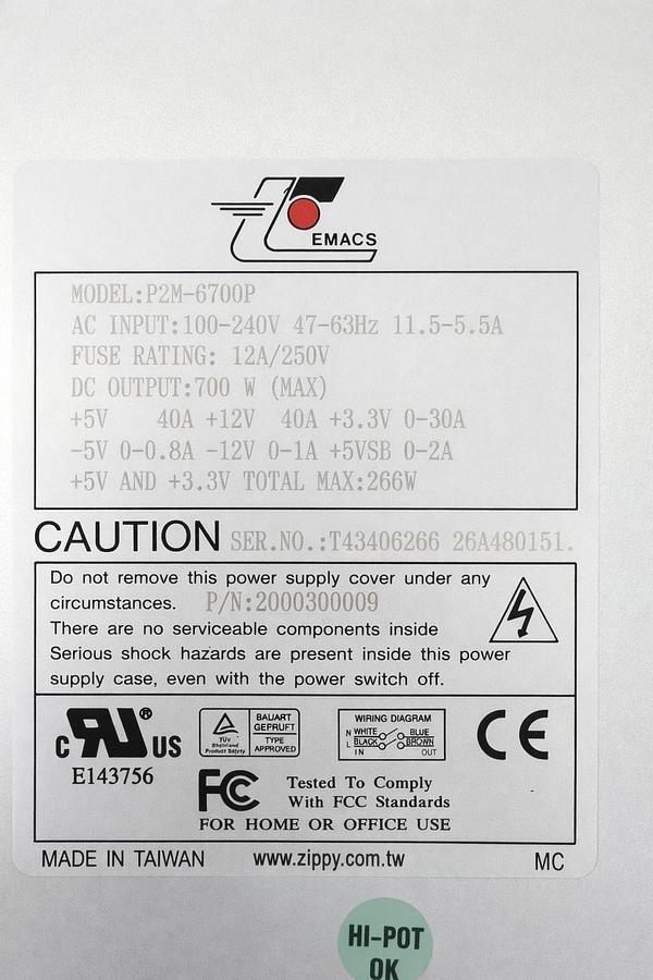 Used Emacs P2W-6700P 700 Watt Power Supply