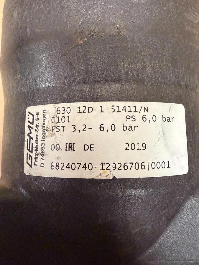 Used GEMU 630 12D 1 51411/N 0101 Pneumatic Diaphragm Valve, 6 Bar Pressure, DN12