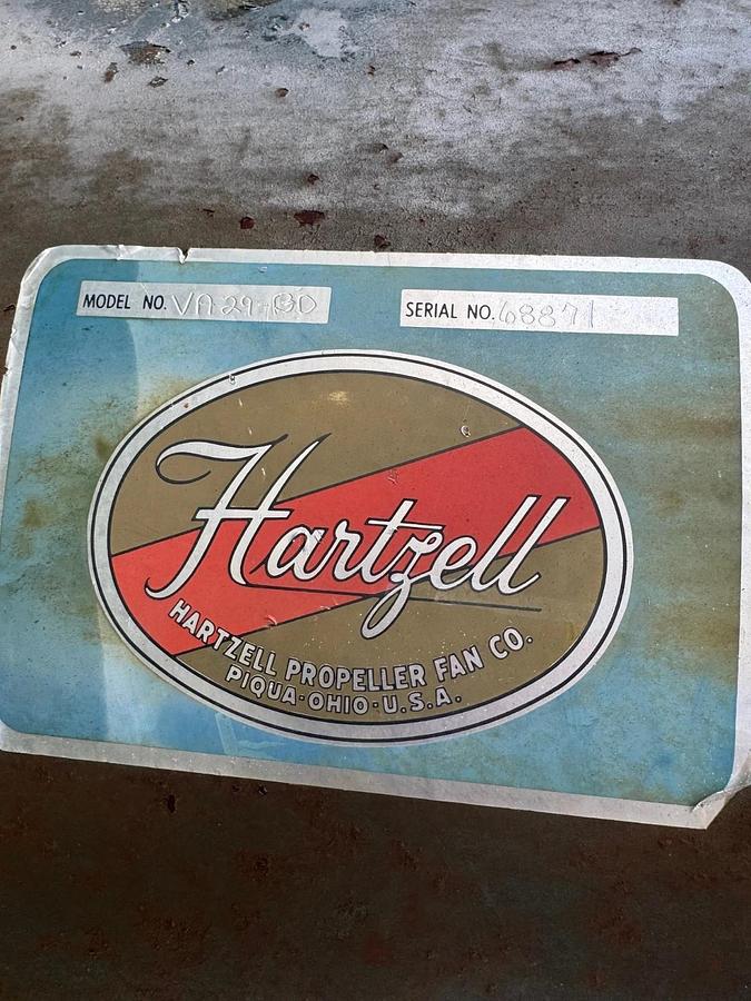 Used Hartzell Fan VA29-BD 29” Axial Inline Fan w/ 20Hp Motor @ 1755RPM, 575V
