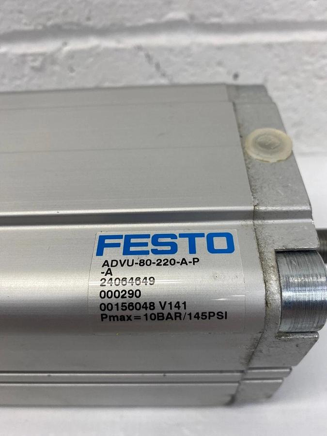 Used Festo ADVU-80-220-A-P-A Pneumatic Cylinder, Pmax= 10BAR/145PSI