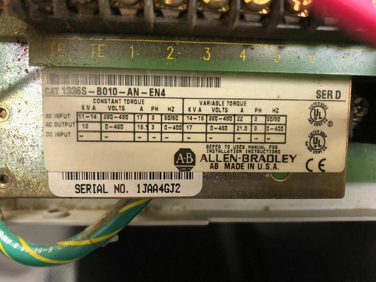 Used Allen Bradley 1336S-B010-AN-EN4 Series D, AC Drive, 10HP