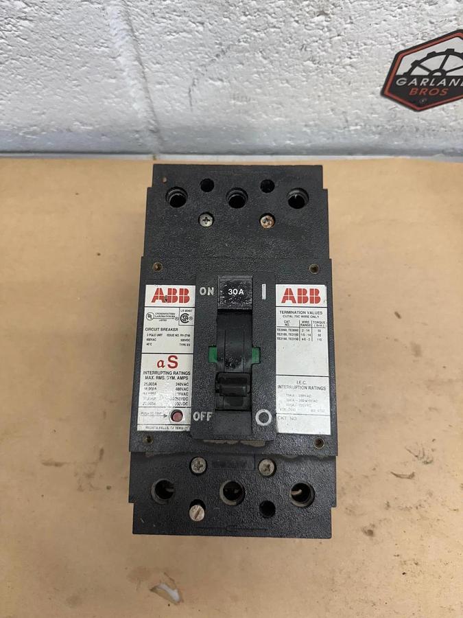 Used ABB LR 90467 30A Circuit Breaker, 3 Pole, 600 VAC, 500 VDC