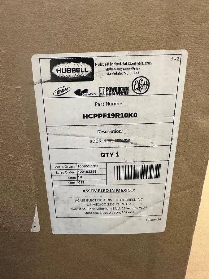 Used Hubbell HCPPF19R10K0 aDBR, 19R, 10,000W, 19 Ohms *NEW*
