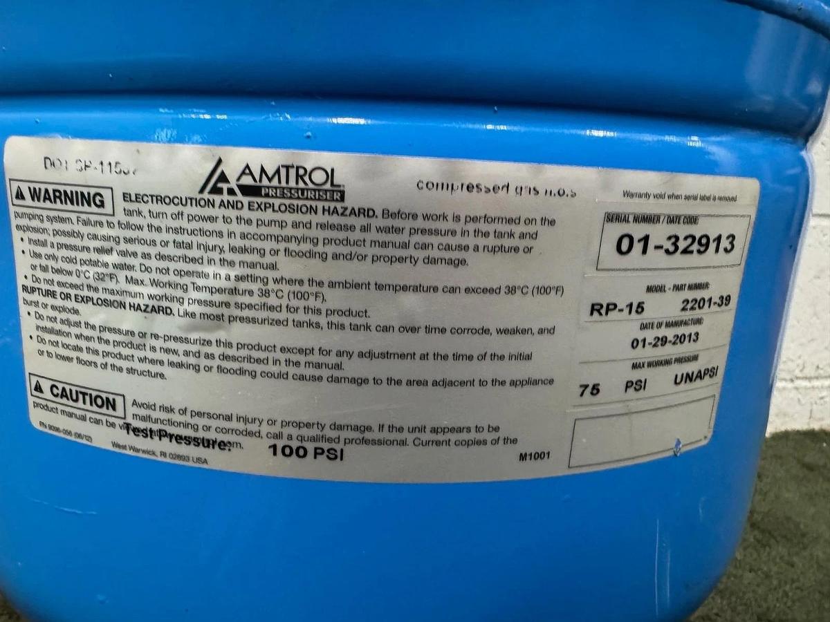 Used Amtrol RP-15 Water Pressure Booster, 75 PSI Tank, 1/2Hp AO Smith Pump @ 3450RPM