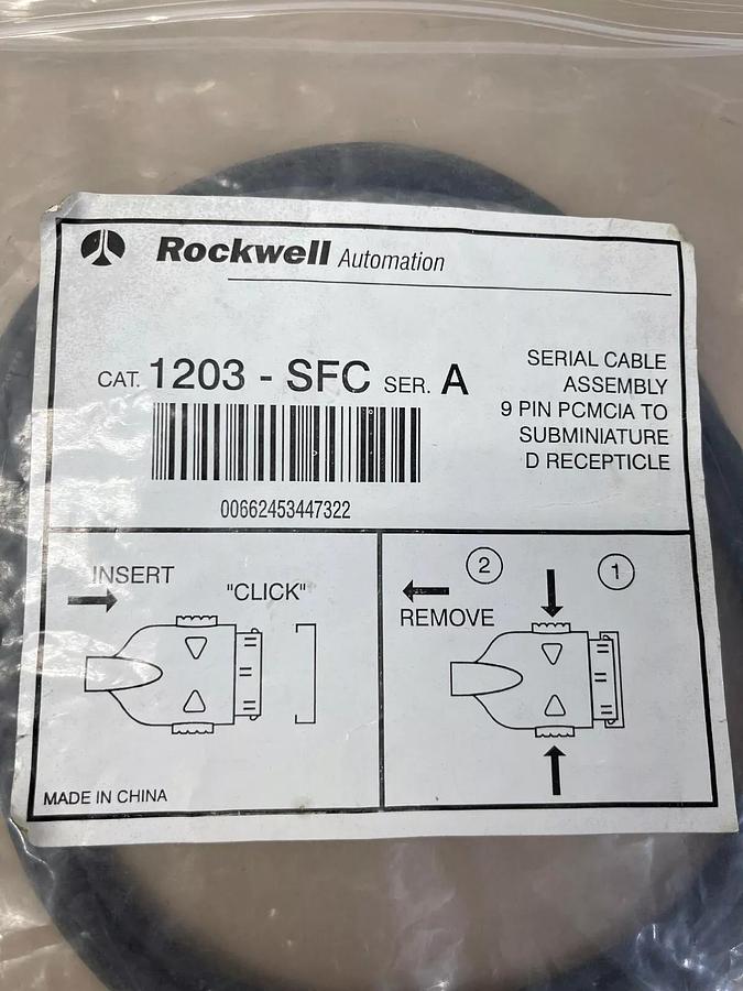 Used Rockwell 1203-SFC Serial Cable Assy Ser A 9 Pin PCMCIA Subminiature D Receptacle