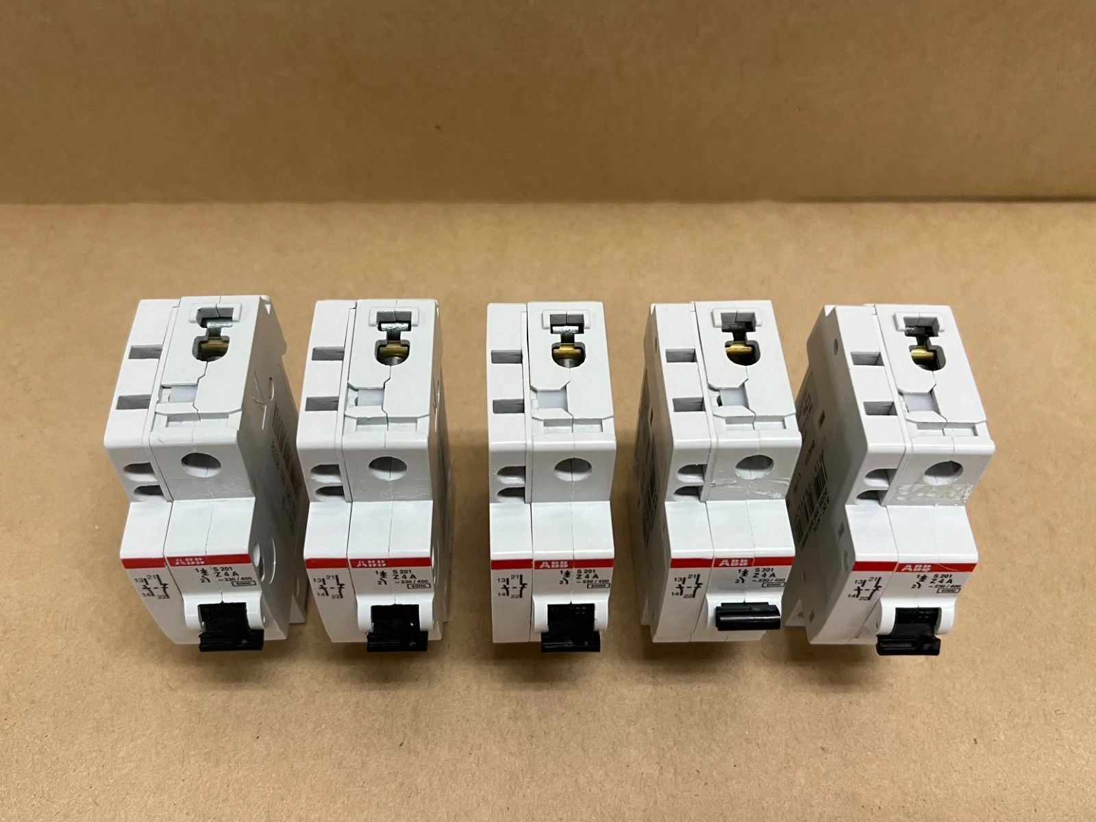 Used ABB S201-Z4A 1 Pole, 4A Miniature Circuit Breakers - Lot of 5