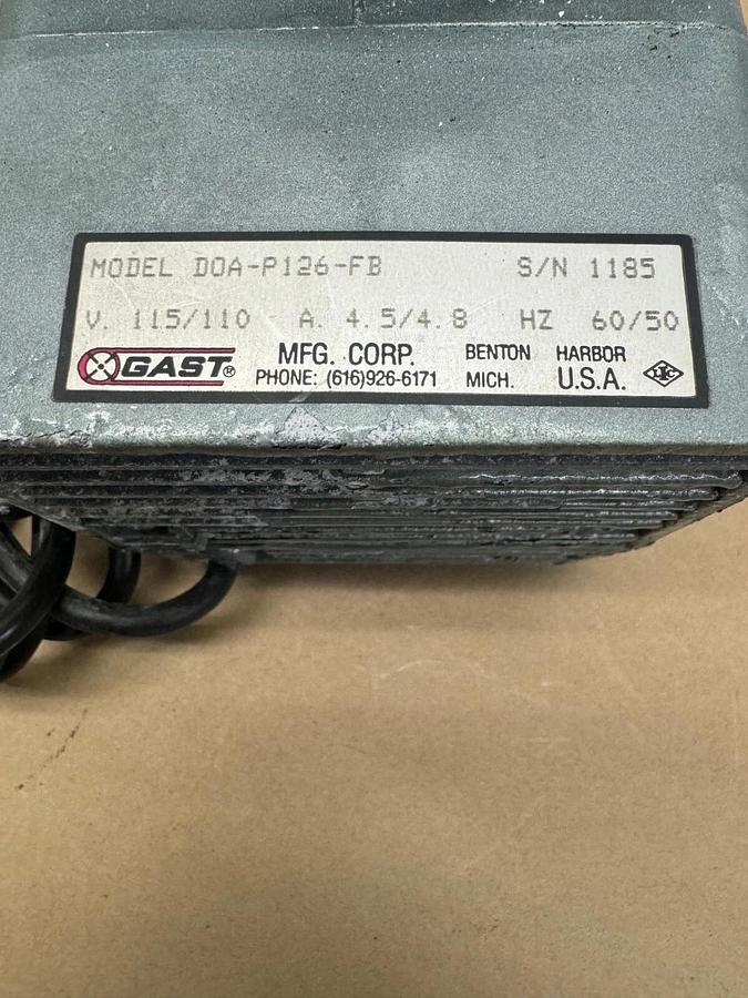 Used Gast DOA-P126-FB Vacuum Pump, 115/110V, 4.5/4.8 A, 60/50 Hz