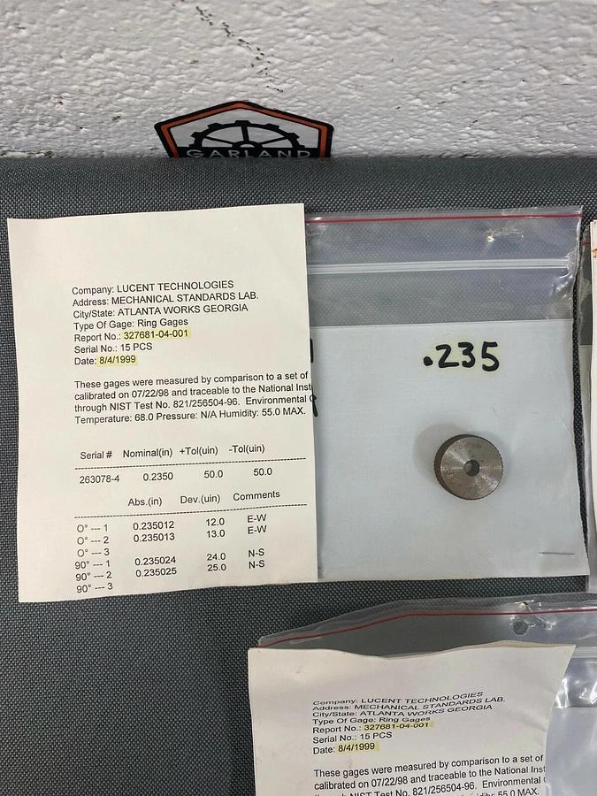 Used Ring Gage Carbide Go No Go LOT of 5 w/ Calibration Paperwork