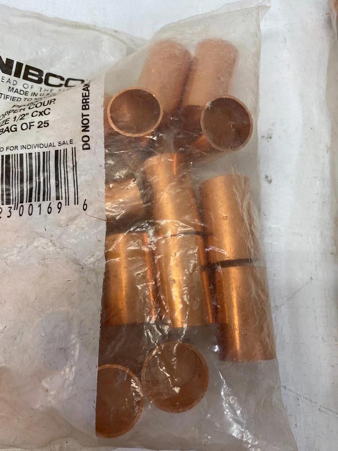 Used Nibco CP-611 Copper Tee, CP-611 Copper Tee, PP-600 Copper Coup - 45 pcs total