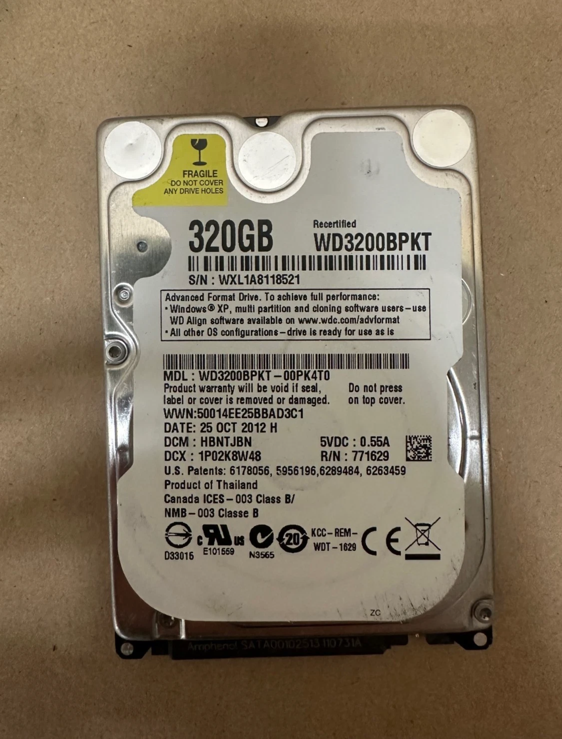 Used Western Digital WD3200BPKT-00PK4T0 320GB Hard Drive