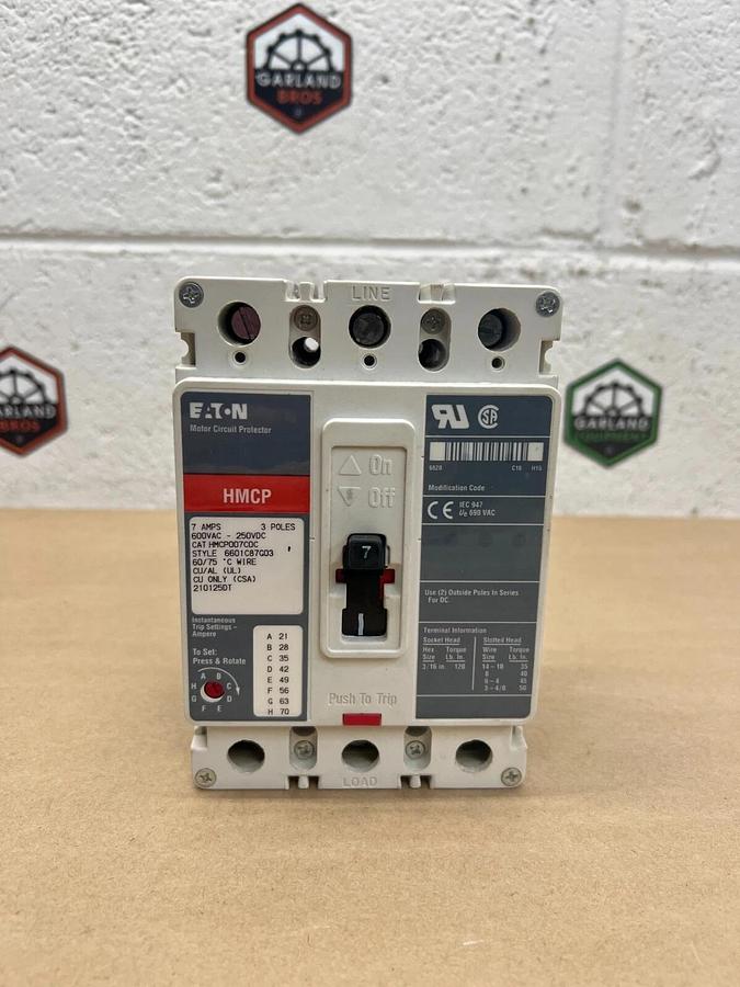 Used Eaton HMCP007C0C 7A, 3 Pole, 600VAC- 250VDC Motor Circuit Protector
