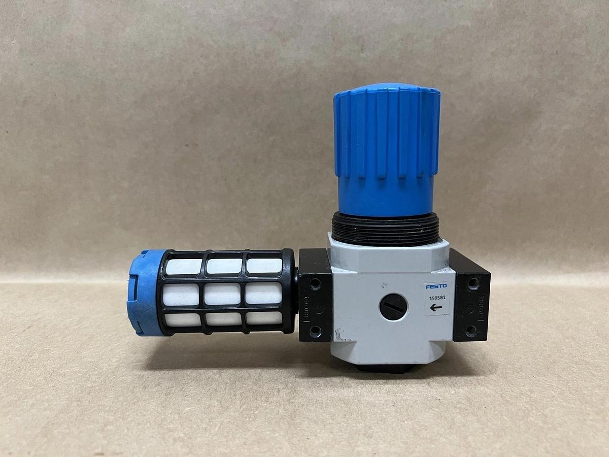 Used Festo LR-D-MIDI Pressure Regulator w/ Pressure Gauge 0-16 Bar