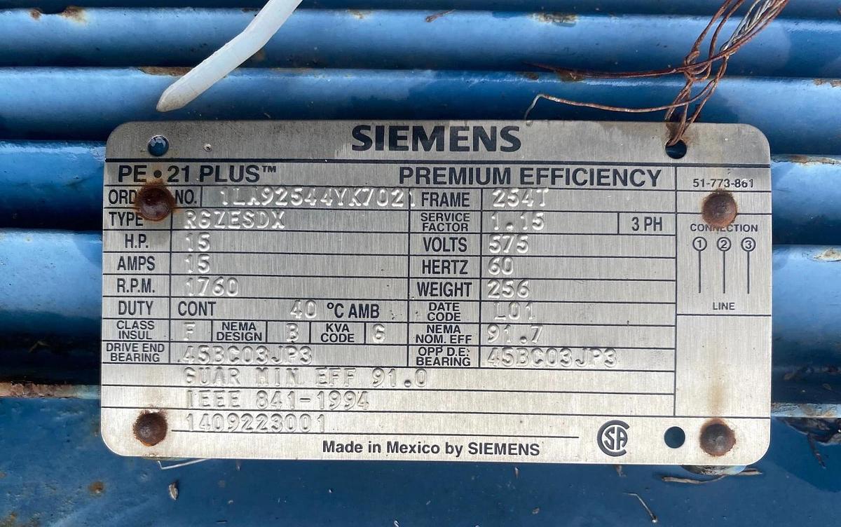 Used Italsime VC 680 RDS/9B Indust Blower Fan, Siemens Elec Motor: 25HP 1760RPM 575V