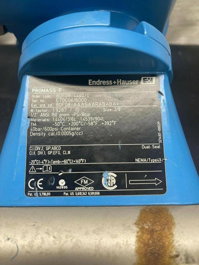 Used Endress+Hauser 80F08-4440/0 Promass 80 w/ 80F08-4440/0 Promass F Flow Meter