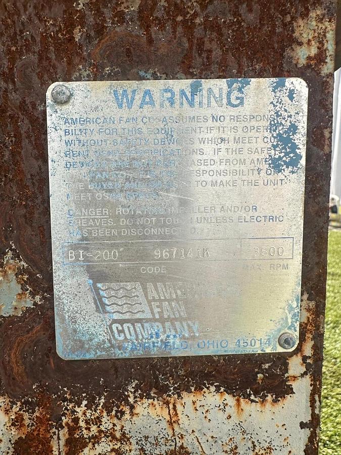 Used American Fan Company BI-200 Up Blast CCW 360, 25Hp @ 3600RPM, 575V