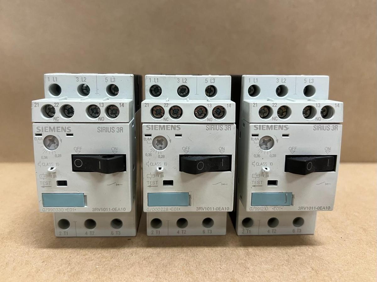 Used Siemens 3RV1011-0EA10 Sirius 3R, Class 10 Circuit Breaker - Lot of 3