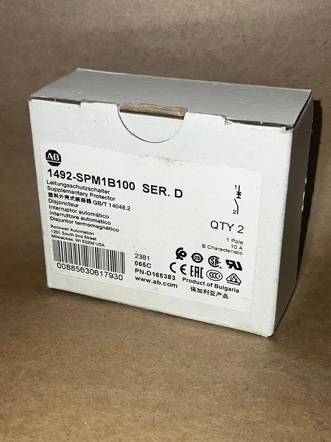 Allen Bradley 1492-SPM1B100 Ser D Supplementary Protector 1 Pole 10A Qty 2 *NEW*