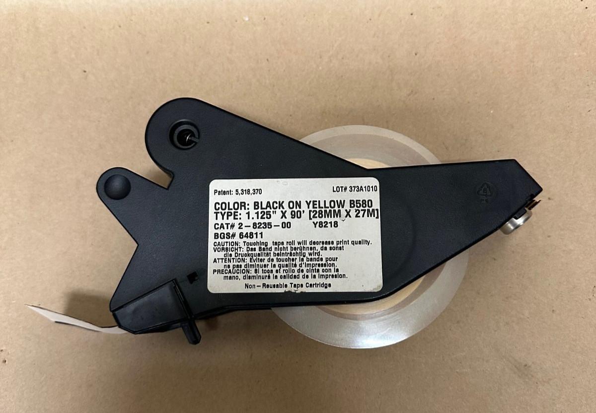 Used Brady B580 Black on Yellow, 1.125” x 90’ Label Cartridge, Roughly 30’ Left
