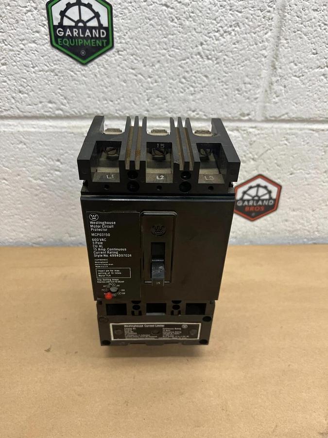 Used Westinghouse MCP03150 Motor Circuit Protector 3P, 600VAC, 15A