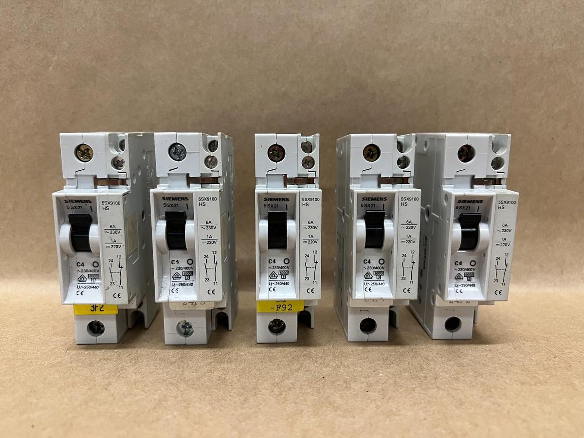Used Siemens 5SX21 C4, 230/400V, Circuit Breaker - Lot of 5