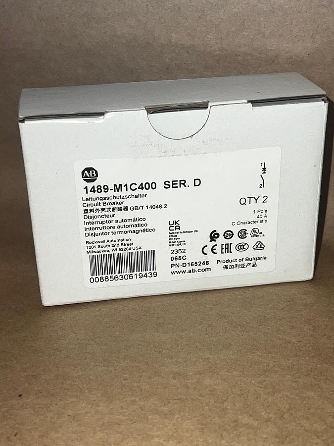 Used Allen Bradley 1489-M1C400 Ser D Circuit Breaker 1 Pole 40A Qty 2 *NEW*