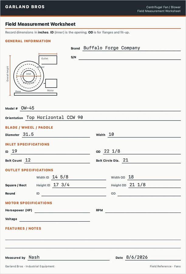 Used Buffalo Forge Company OW-45 Top Horizontal CCW 90 Blower