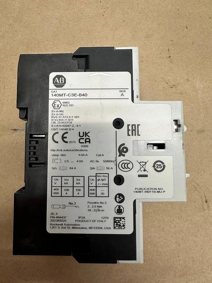 Used Allen Bradley 140MT-C3E-B40 Motor Protecting Circuit Breaker