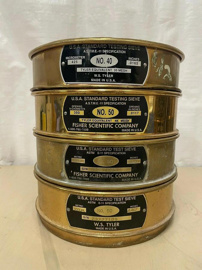 Used Fisher Scientific 8” Test Sieves, Lot of 4: .425 mm, .300 mm, .300 mm, .300 mm