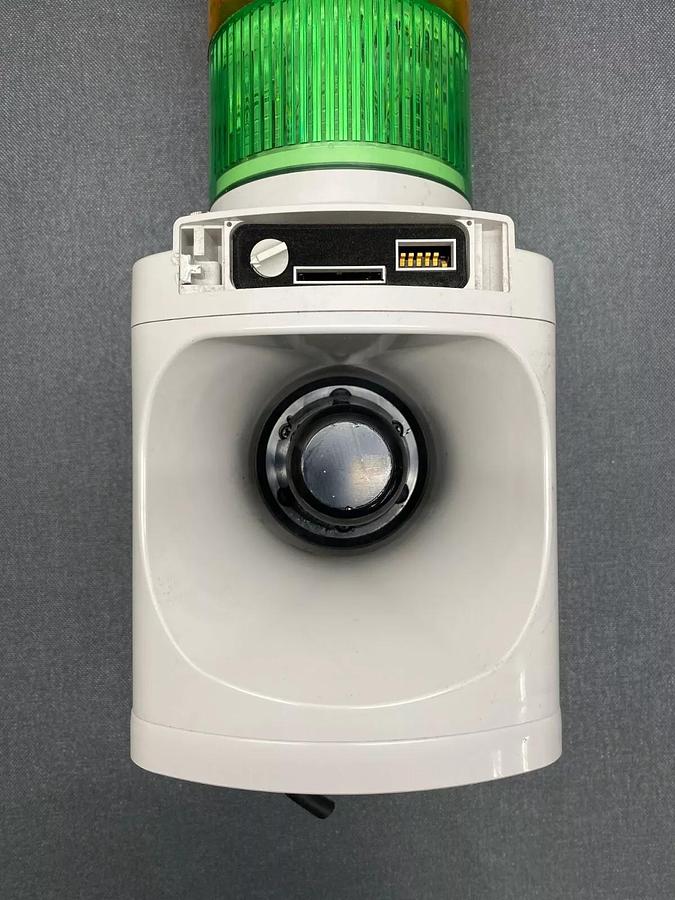 Used Patlite LKEH-FV Signal Tower w/ Horn and Red,Yellow, Green Light Stack